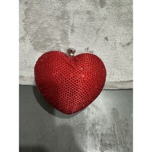 RSVP‎ Clutch Purse Small Heart Evening Handbag Rhinestone Hard Case Clasp EUC